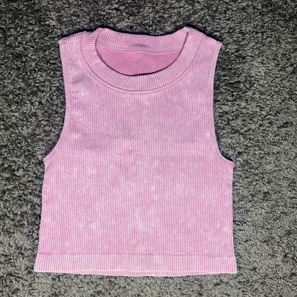 OQQ Ribbed Seamless Tank Top Pink Acid Wash New Size S